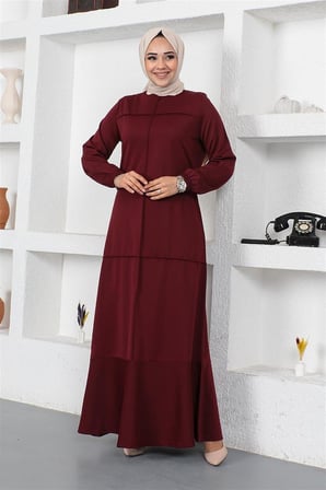 Dikiş Detaylı Elbise BORDO