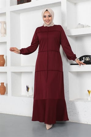 Dikiş Detaylı Elbise BORDO