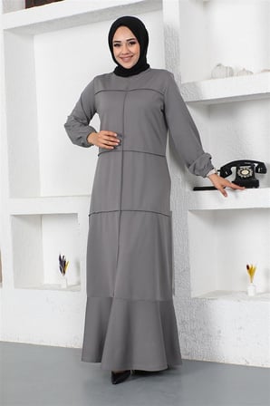 Dikiş Detaylı Elbise GRİ