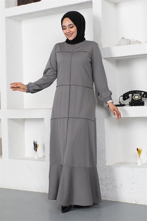Dikiş Detaylı Elbise GRİ