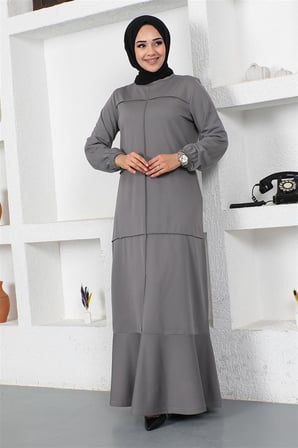 Dikiş Detaylı Elbise GRİ