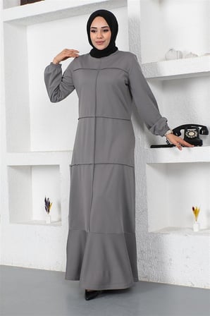 Dikiş Detaylı Elbise GRİ