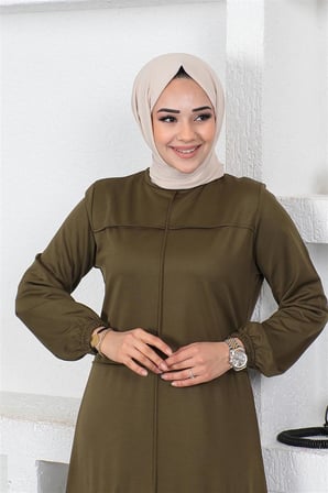 Dikiş Detaylı Elbise HAKİ