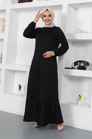 Dikiş Detaylı Elbise SİYAH