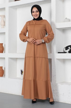 Dikiş Detaylı Elbise TABA