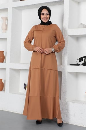 Dikiş Detaylı Elbise TABA