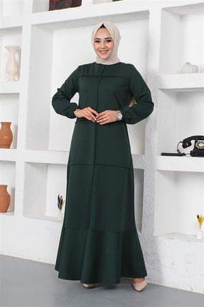 Dikiş Detaylı Elbise ZÜMRÜT YEŞİLİ