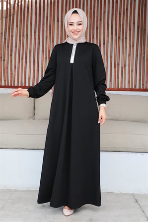 Pul Payetli Tesettür Elbise SİYAH