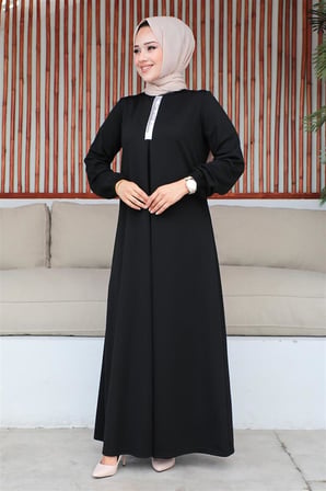 Pul Payetli Tesettür Elbise SİYAH