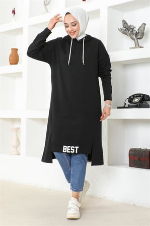 Kapüşonlu Spor Tunik SİYAH
