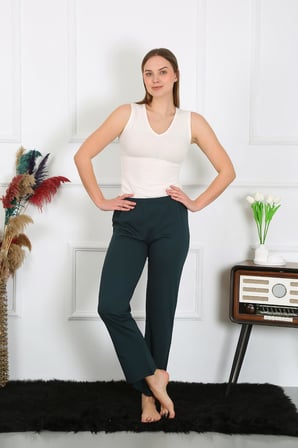 Moda Çizgi Kadın Pamuk Penye Tek Alt Pijama Petrol 27514