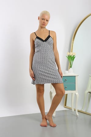 Moda Çizgi Kadın Penye Desenli İp Askılı Gecelik 36715