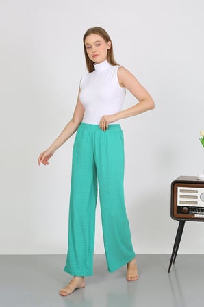 Moda Çizgi Kadın Bürümcük Kumaş Hafif-Esnek Pantolon 210074 Yeşil