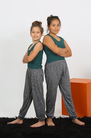 Moda Çizgi Kız Çocuk Sıfır Kol Zümrüt Yeşili Penye Pijama Takım 20433