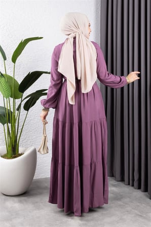 Belden Bağcıklı Viskon Elbise  LİLA