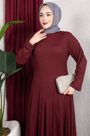 Volan Detaylı Bürümcük Elbise BORDO