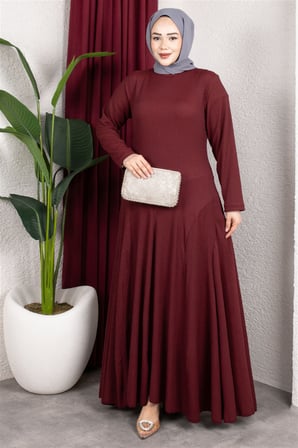 Volan Detaylı Bürümcük Elbise BORDO