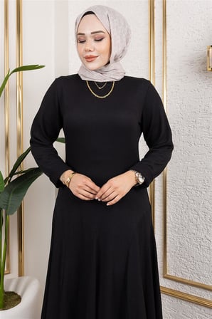 Volan Detaylı Bürümcük Elbise SİYAH