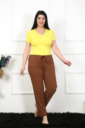 Moda Çizgi Kadın Pamuklu Büyük Beden Alt Pijama 27476