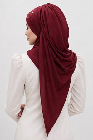 Bordo Işıltılı Taşlı Abiye Şal