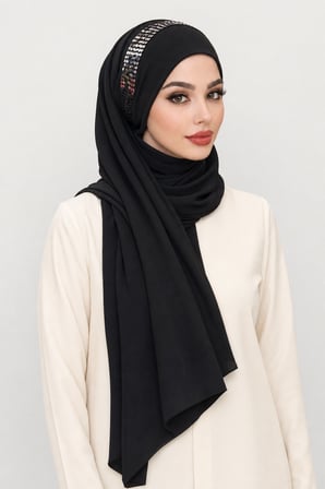 Siyah Gümüş Payetli Bandana Abiye Şal