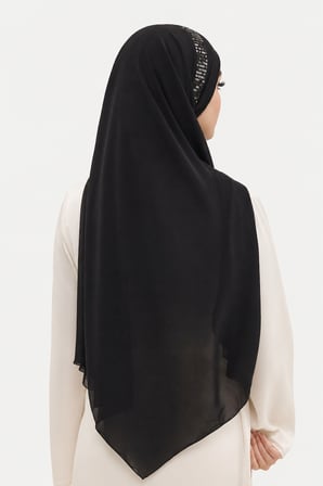 Siyah Gümüş Payetli Bandana Abiye Şal