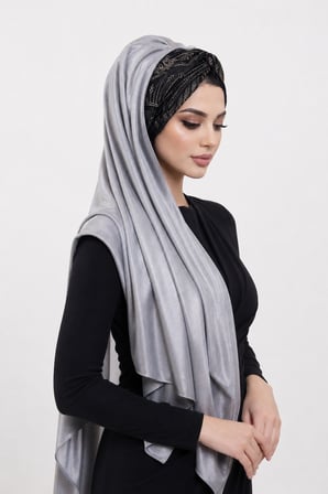 Gümüş Siyah Burgulu Abiye Şal
