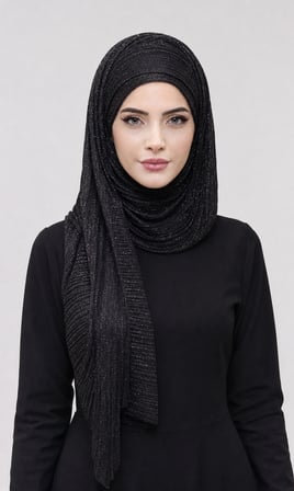 Siyah Gümüş Piliseli Bandana Abiye Şal