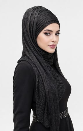 Siyah Gümüş Piliseli Bandana Abiye Şal
