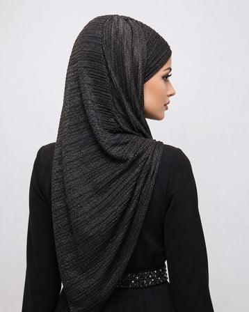 Siyah Gümüş Piliseli Bandana Abiye Şal