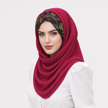 Fuşya Siyah Çiçek Desen Hazır Şal