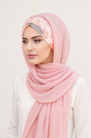 Pudra Somon Çiçek Desen Hazır Şal