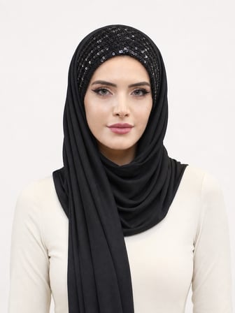 Siyah Payetli Bandana Abiye Şal
