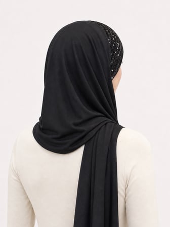 Siyah Payetli Bandana Abiye Şal