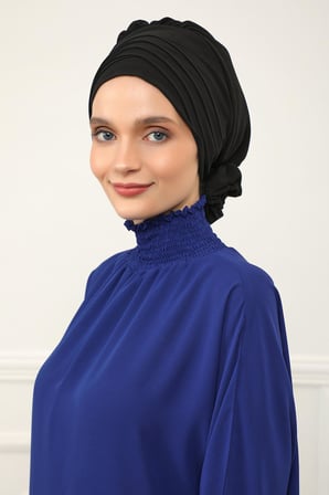 Çapraz Dikim Tasarım Şifon Hazır Türban,HT-30 Siyah