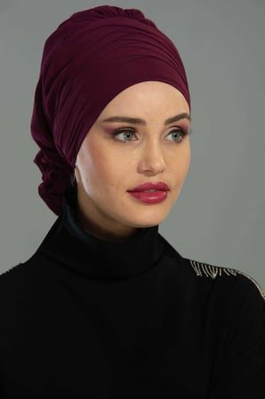 Çapraz Dikim Tasarım Şifon Hazır Türban,HT-30 Mürdüm