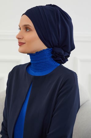 Çapraz Dikim Tasarım Şifon Hazır Türban,HT-30 Lacivert