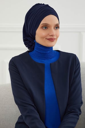 Çapraz Dikim Tasarım Şifon Hazır Türban,HT-30 Lacivert