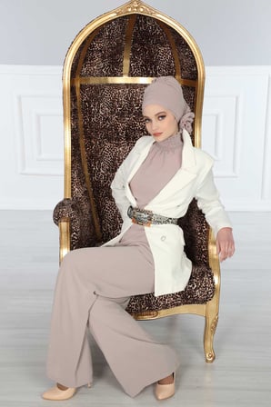 Çapraz Dikim Tasarım Şifon Hazır Türban,HT-30 Vizon