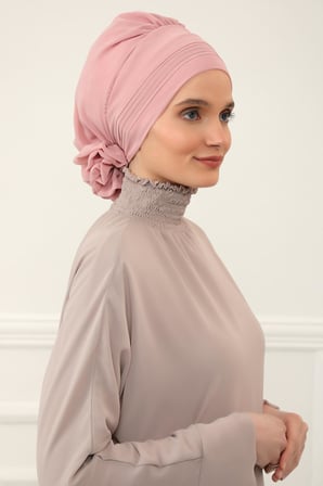 Pileli Tasarım Şifon Hazır Türban,HT-31,HT-31 Pudra