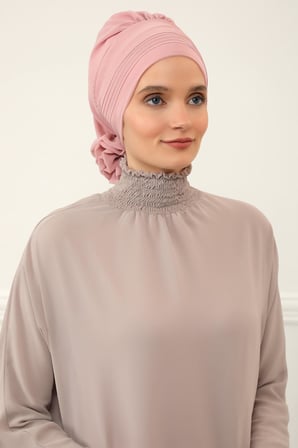 Pileli Tasarım Şifon Hazır Türban,HT-31,HT-31 Pudra