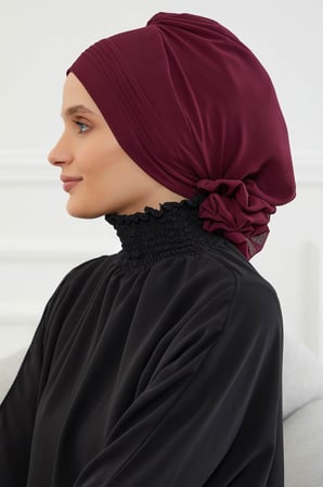 Pileli Tasarım Şifon Hazır Türban,HT-31,HT-31 Mürdüm