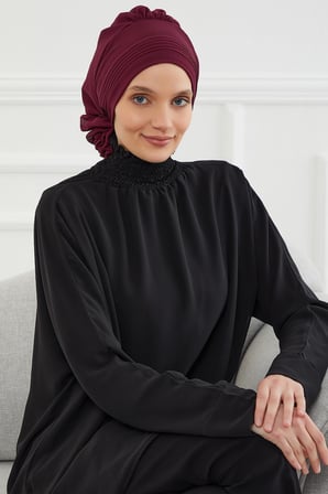 Pileli Tasarım Şifon Hazır Türban,HT-31,HT-31 Mürdüm