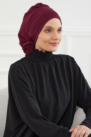 Pileli Tasarım Şifon Hazır Türban,HT-31,HT-31 Mürdüm