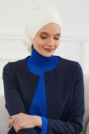 Pileli Tasarım Şifon Hazır Türban,HT-31,HT-31 Krem