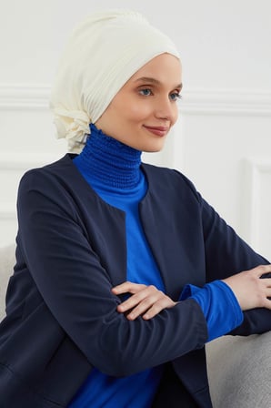 Pileli Tasarım Şifon Hazır Türban,HT-31,HT-31 Krem