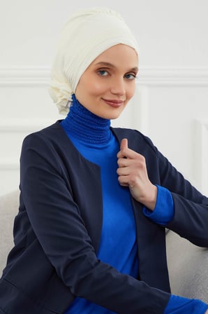 Pileli Tasarım Şifon Hazır Türban,HT-31,HT-31 Krem