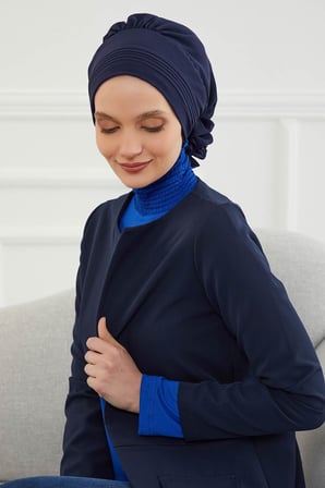 Pileli Tasarım Şifon Hazır Türban,HT-31,HT-31 Lacivert