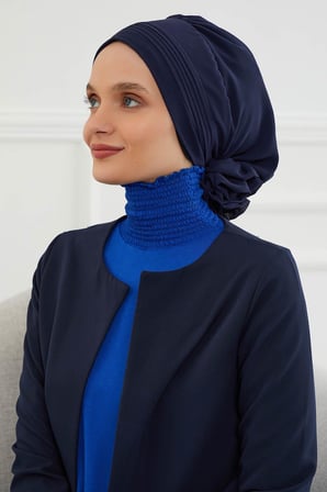 Pileli Tasarım Şifon Hazır Türban,HT-31,HT-31 Lacivert