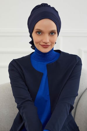 Pileli Tasarım Şifon Hazır Türban,HT-31,HT-31 Lacivert